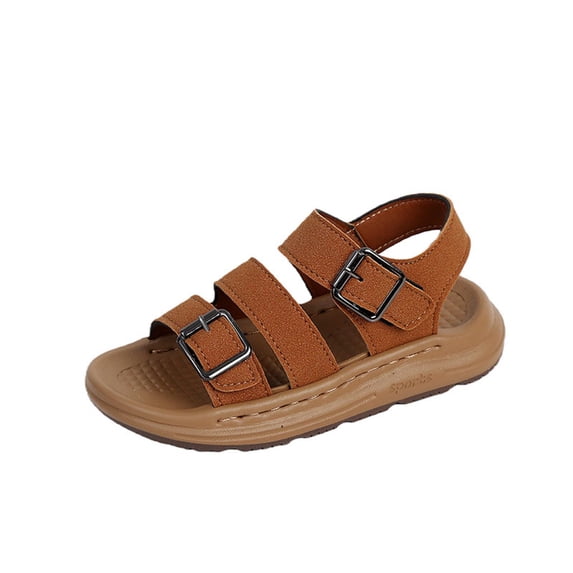 CYRBOKO Boys Flat Sandals, Open Toes Soft Sole Hook&Loop Summer Kids Shoes Brown Size 3 (Big Kids)