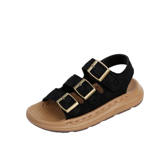 CYRBOKO Boys Flat Sandals, Soft Sole Party Hook&Loop Open Toes Kids Shoes Black Size 3 (Big Kids)