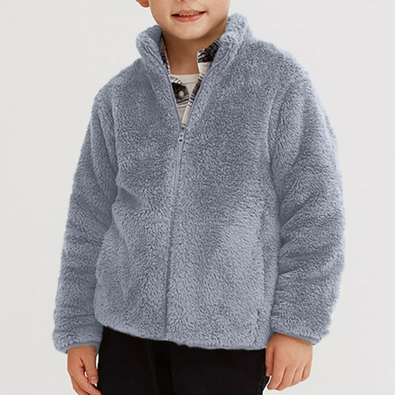 CYRBOKO Boys Fleece Jackets, Casual Full Zip Stand Collar Thermal Long Sleeve Winter Coats Gray Size 7-8 T