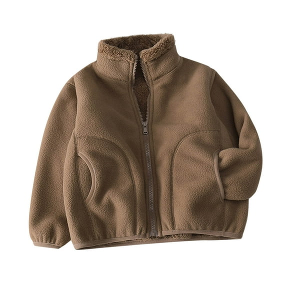 CYRBOKO Boys Fleece Jackets, Hoodless Casual Thermal Long Sleeve Winter Coats Coffee Size 2-12 T
