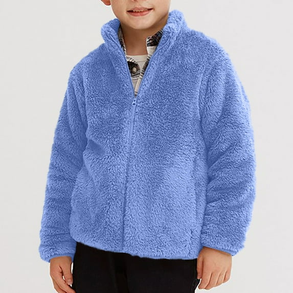 CYRBOKO Boys Fleece Jackets, Long Sleeve Thermal Full Zip Stand Collar Casual Winter Coats Blue Size 5-6 T