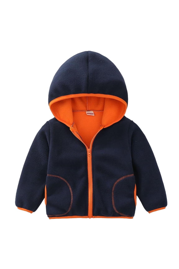 Boys Fleece Jackets, Winter Thermal Long Sleeve Soft Hooded Outerwear Orange Size 6 T
