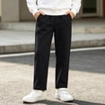 thumbnail image 1 of CYRBOKO Boys Fleece Lined Pants, Warm Straight Leg Cotton Winter School Uniform Pants Black Size 7-8 T, 1 of 9