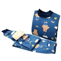 CYRBOKO Boys Fleece Pajama Sets, Thermal Cotton Long Sleeve Soft Sleepwear Sets Dark Blue Size 7-9 T