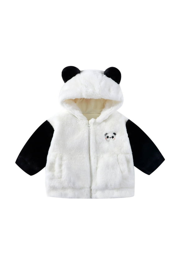 Boys Fleece Zipper Jackets, Winter Panda Ears Thermal Long Sleeve Hooded Outerwear Black Size 7-8 T