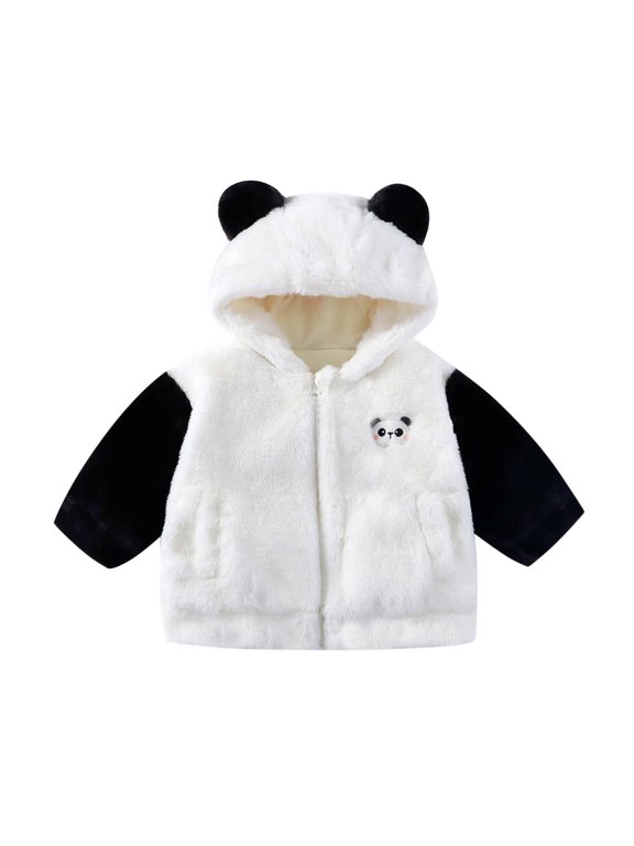 Boys Fleece Zipper Jackets, Winter Panda Ears Thermal Long Sleeve Hooded Outerwear Black Size 7-8 T