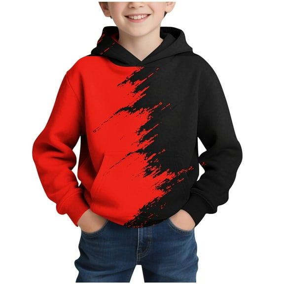 CYRBOKO Boys Graphic Hoodies, Casual Long Sleeve Fall&Winter Thermal Pullover Sweatshirts Red Size 10-12 T