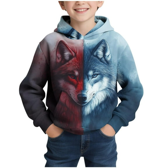 CYRBOKO Boys Graphic Hoodies, Fall Long Sleeve Thermal Casual Sweatshirts for Boys Light Blue Size 10-12 T