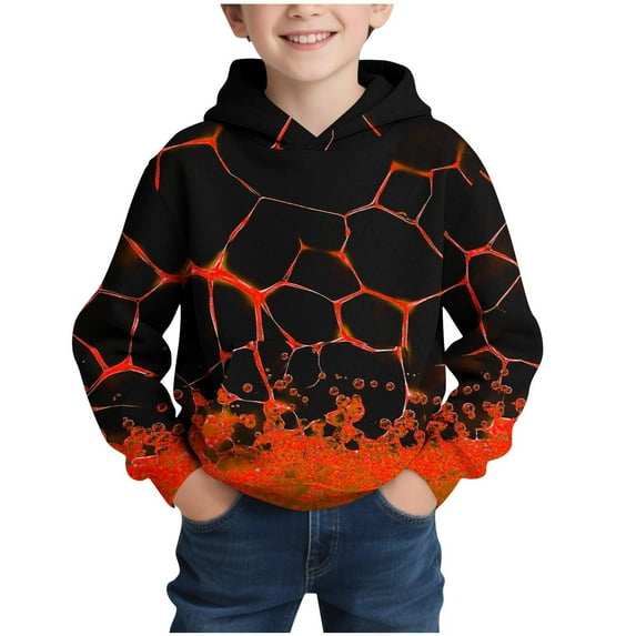 CYRBOKO Boys Graphic Hoodies, Thermal Fall Long Sleeve Casual Winter Sweatshirts Orange Size 5-6 T
