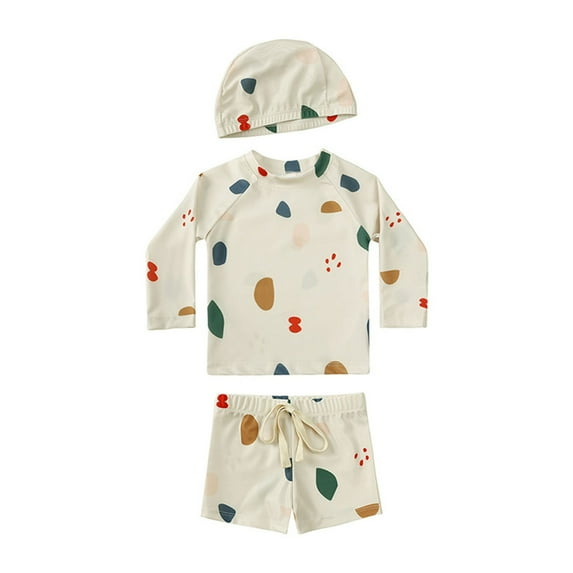 CYRBOKO Boys Graphic Swimsuits, Summer Long Sleeve Cotton Swimwear Set Khaki Size 5-6 T