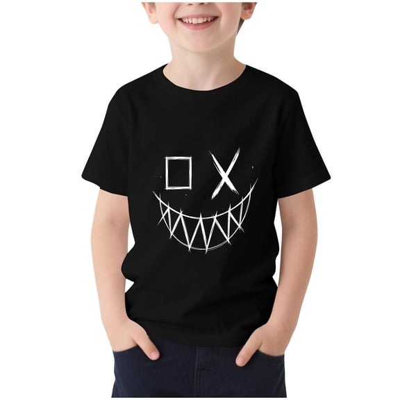 CYRBOKO Boys Graphic Tee, Crew Neck Casual Printed Short Sleeve Summer T-shirts Black Size 7-8 T