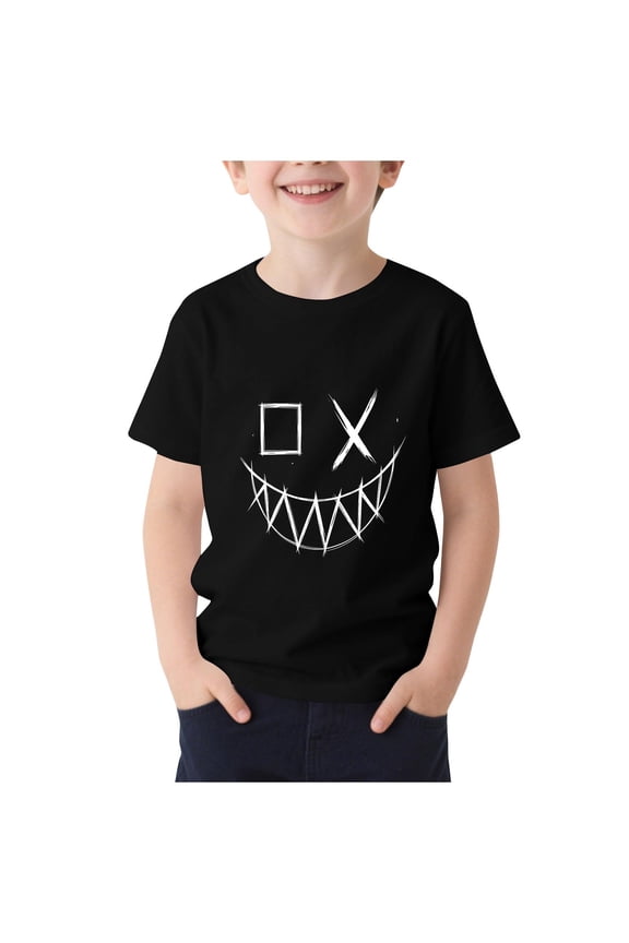 Boys Graphic Tee, Crew Neck Casual Printed Short Sleeve Summer T-shirts Black Size 7-8 T