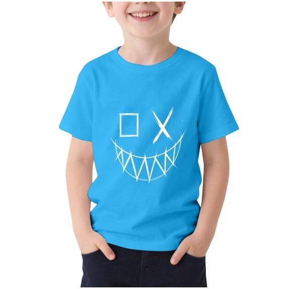 CYRBOKO Boys Graphic Tee, Short Sleeve Casual Crew Neck Printed Summer T-shirts Blue Size 9-10 T