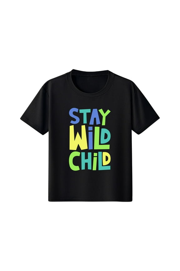 Boys Graphic Tees, Crewneck Cotton Summer Casual Short Sleeved Top Black Size 6 T