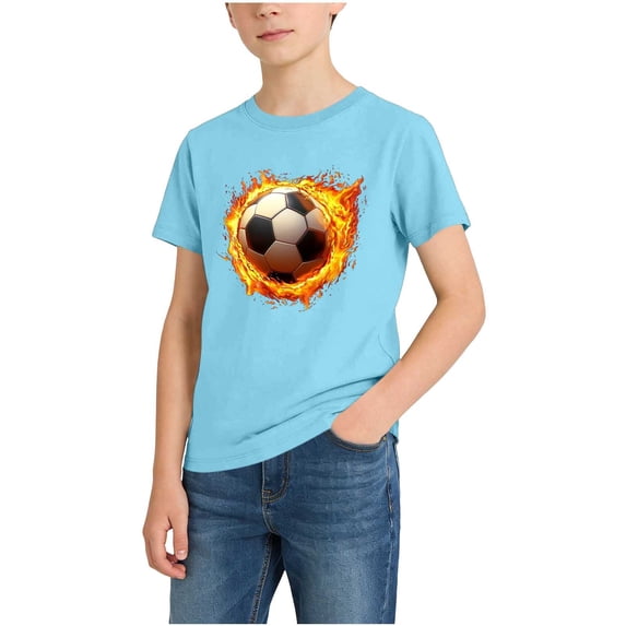 CYRBOKO Boys Graphic Tees Summer, Casual Crew Neck Short Sleeve Soft Boys Clothes Light Blue Size 5-6 T
