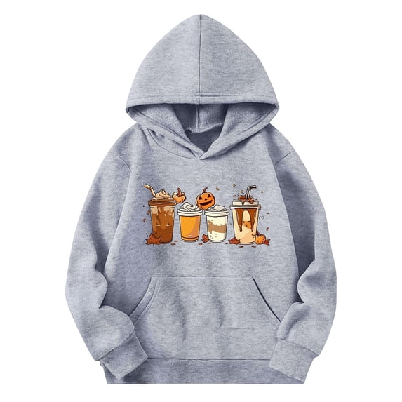 CYRBOKO Boys' Halloween Hooded Sweatshirts, Casual Party Long Sleeve Loose Fit Tops with Pocket Gray Size 11-12 T