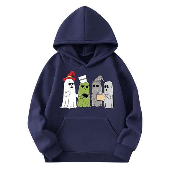 CYRBOKO Boys' Graphic Hooded Sweatshirts, Fall Casual Loose Fit Long Sleeve Pullover with Pocket Navy Size 5-6 T