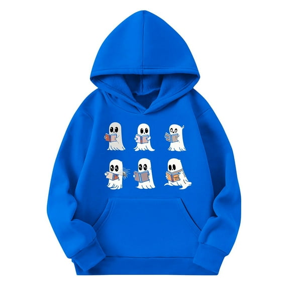 CYRBOKO Boys Halloween Hooded Sweatshirts, Gift Casual Loose Fit Long Sleeve Tops with Pocket Blue Size 9-10 T
