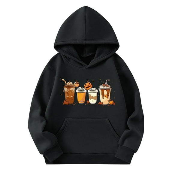 CYRBOKO Boys' Graphic Hooded Sweatshirts, Long Sleeve Party Casual Loose Fit Tops with Pocket Black Size 5-6 T