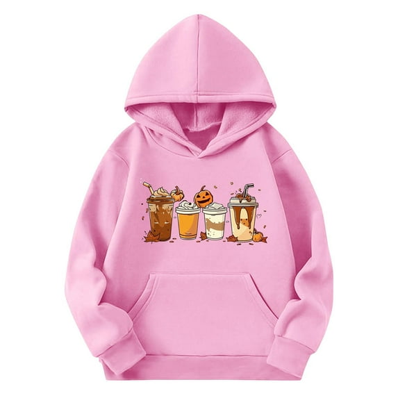 CYRBOKO Boys' Halloween Hooded Sweatshirts, Loose Fit Casual Party Long Sleeve Tops with Pocket Pink Size 9-10 T