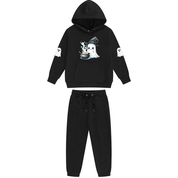 CYRBOKO Boys Halloween Outfit Sets, Holiday Long Sleeve Elastic Waist Hooded Drawstring Fall Sweatshirt Sets Black Size 12 T