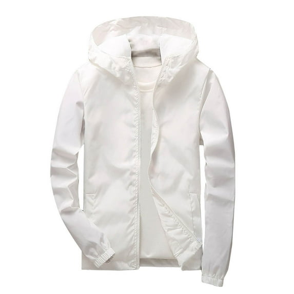 CYRBOKO Boys Hooded Jackets, Long Sleeve Athletic Windproof Windproof Fall Outerwear White Size 5-6 T