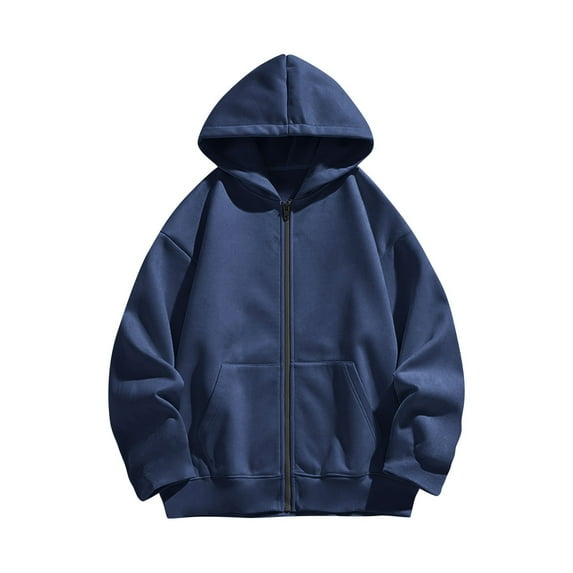CYRBOKO Boys Hooded Sweatshirts, Crew Neck Long Sleeve Casual Stretchy Clothing with Zipper Navy Size 4-14 T