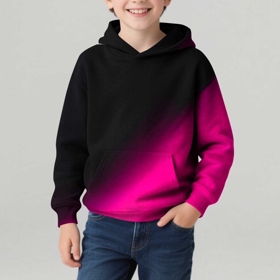 CYRBOKO Boys Hooded Sweatshirts, Gradient Long Sleeve Casual Athletic Pullover Tops Hot Pink Size 7-8 T