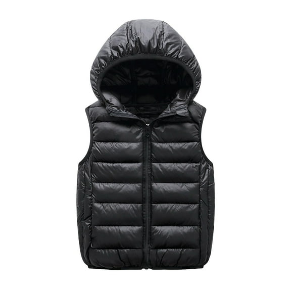 CYRBOKO Boys Hooded Vests, Thermal Lightweight Sleeveless Full Zip Winter Outerwear Black Size 11-12 T