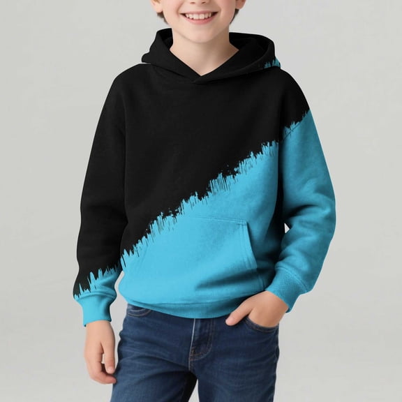 CYRBOKO Boys Hoodies, Long Sleeve Color-blocked Pullover Casual Spring Sweatshirts Sky Blue Size 7-8 T
