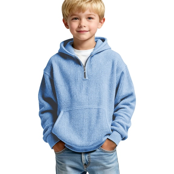 CYRBOKO Boys Hoodies with Pocket, Casual Half Zip Spring Long Sleeve Kids Sweatshirts Light Blue Size 4-5 T