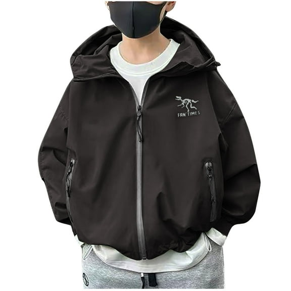 CYRBOKO Boys Jackets, Full Zip Long Sleeve Athletic Lightweight Hooded Outerwear Black Size 7-8 T