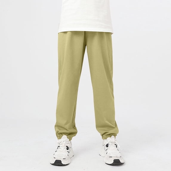 CYRBOKO Boys Jogger Pants, Elastic Waist Cotton Summer Breathable Athletic Pants Army Green Size 6-7 T