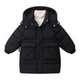 thumbnail image 1 of CYRBOKO Boys Long Puffer Coats, Thermal Hooded Long Sleeve Full Zip Outerwear for Kids Black Size 11-12 T, 1 of 9