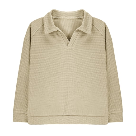 CYRBOKO Boys Long Sleeve Shirts, Casual Turn-down Collar Holiday Pullover T-shirts for Boys Beige Size 7-8 T