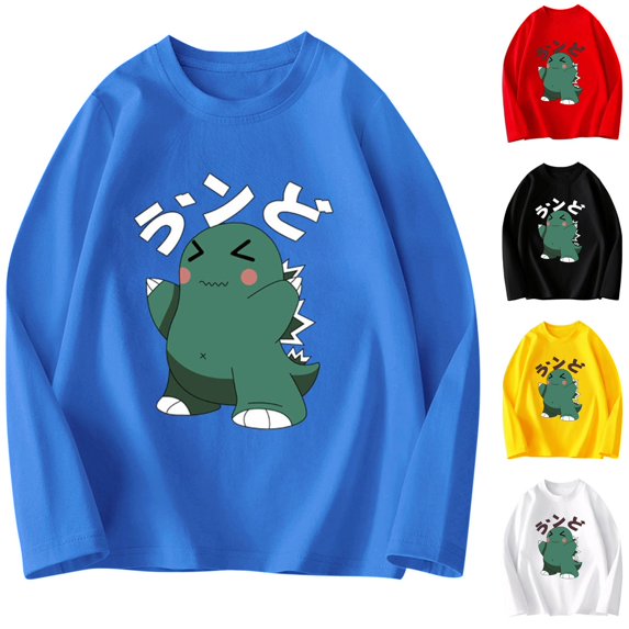 CYRBOKO Boys Long Sleeve Tops, Comfy Crew Neck Breathable Cotton Fall Sweatshirts Blue Size 8 T
