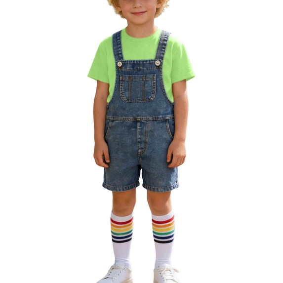 CYRBOKO Boys Outfit Sets, 3 Pieces Cotton Summer Casual Denim Jumpsuits T-shirts Socks Sets Mint Green Size 3-4 T