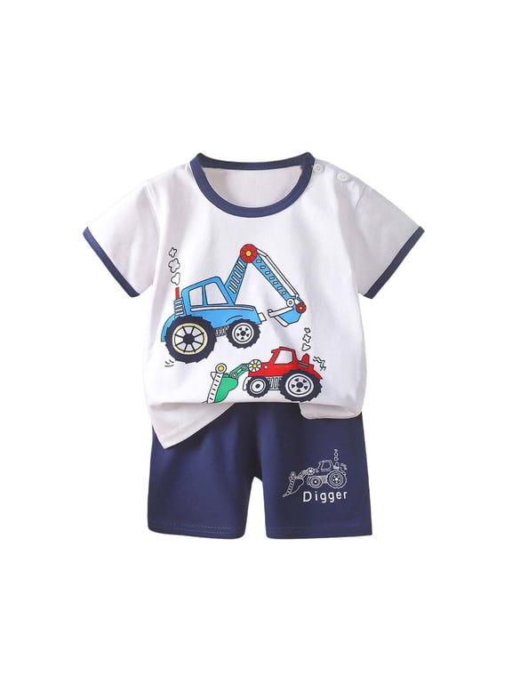 Boys Outfit Sets, Elastic Waist Cotton Short Sleeve Casual Summer T-shirts with Shorts Multicolor Size 7-8 T