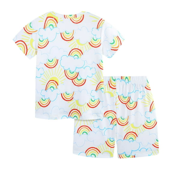 CYRBOKO Boys Outfit Sets, Elastic Waist Lightweight Short Sleeve Cotton Summer Clothing Sets White Size 6 T