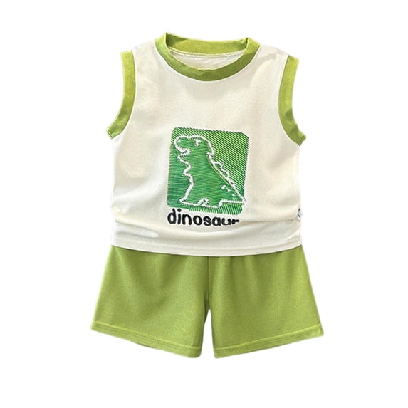 CYRBOKO Boys Outfit Sets, Elastic Waist Two-piece Summer Sleeveless Tank Tops with Shorts Green Size 5-6 T