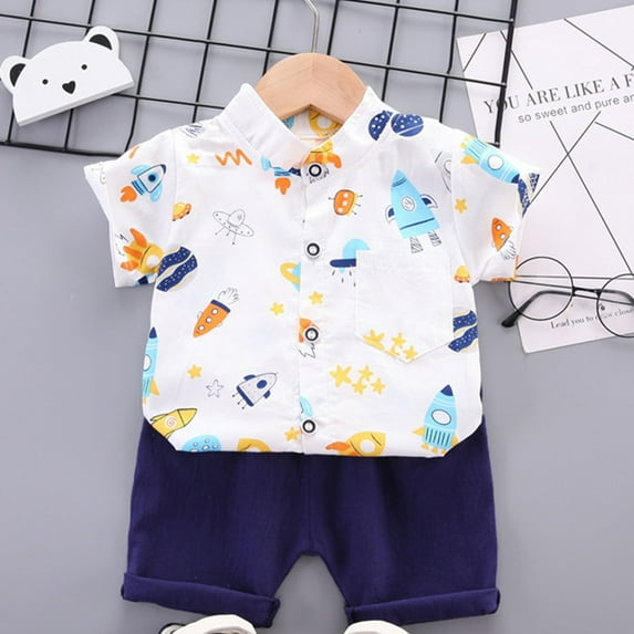 CYRBOKO Boys Outfit Sets, Short Sleeve 2 Pieces Summer T-shirts and Shorts Set White Size 5 T