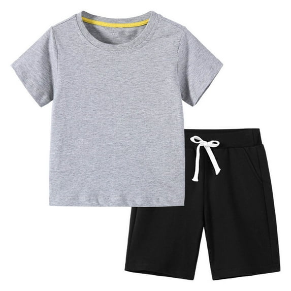 CYRBOKO Boys Outfit Sets, Solid Color Short Sleeve 2 Pieces T Shirts with Shorts Sets Gray Size 9-10 T