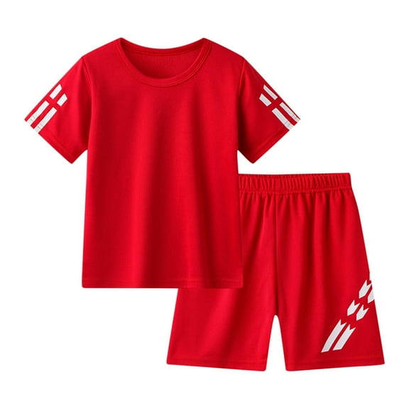 CYRBOKO Boys Outfit Sets, Summer Casual Cotton Short Sleeve Sport Clothing Set Red Size 7-8 T