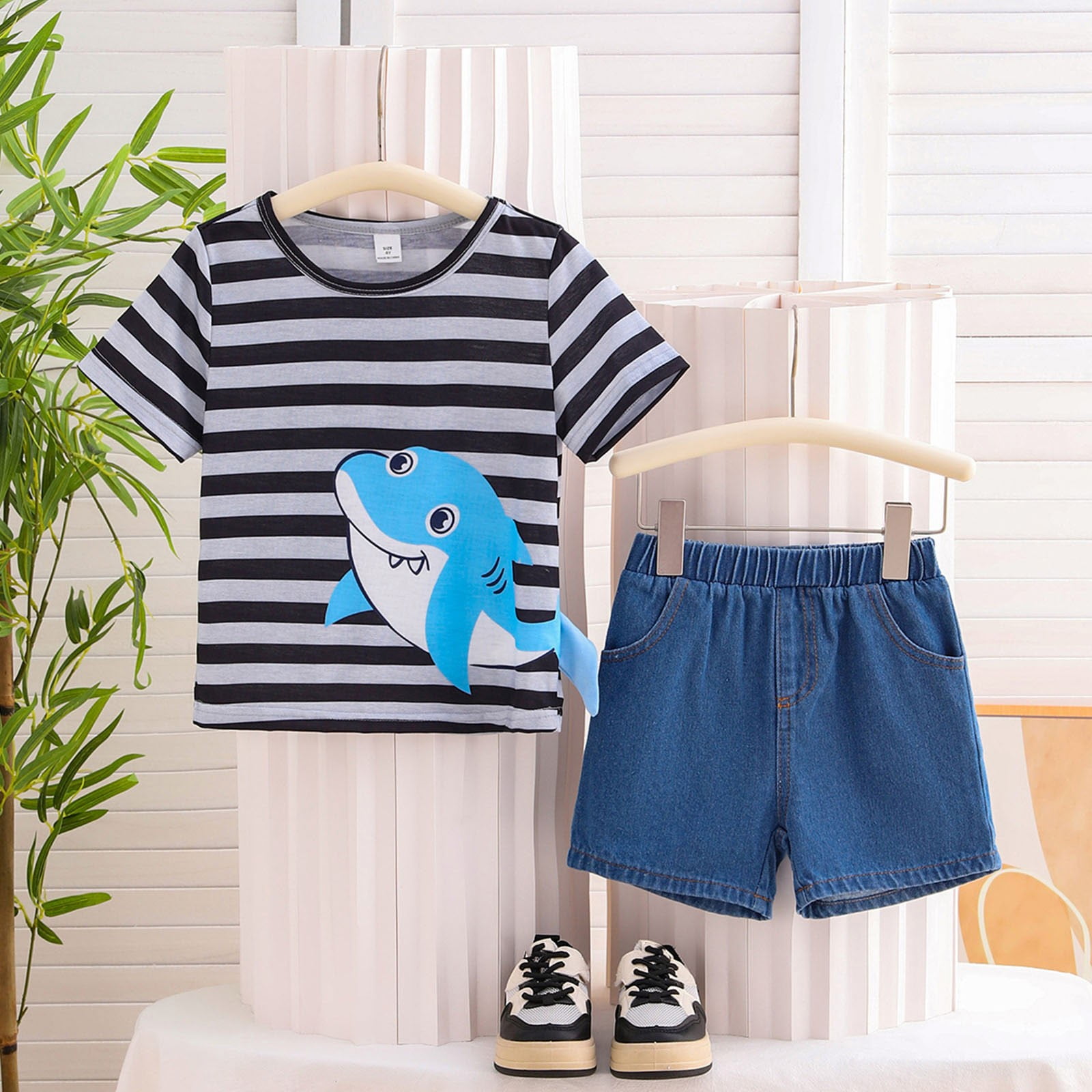 Boys Summer Street Wear 2-Piece T-Shirt & Shorts Set – Blue & Black main image 1