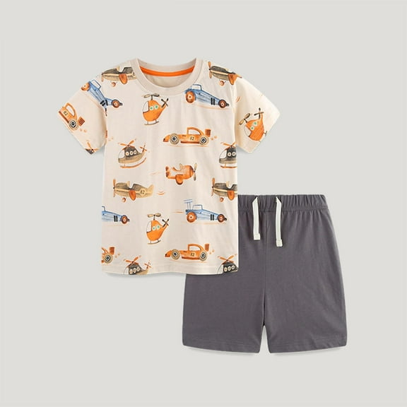 CYRBOKO Boys Outfit Sets, Two Piece Summer Drawstring T-shirts and Shorts Set Khaki Size 6-7 T