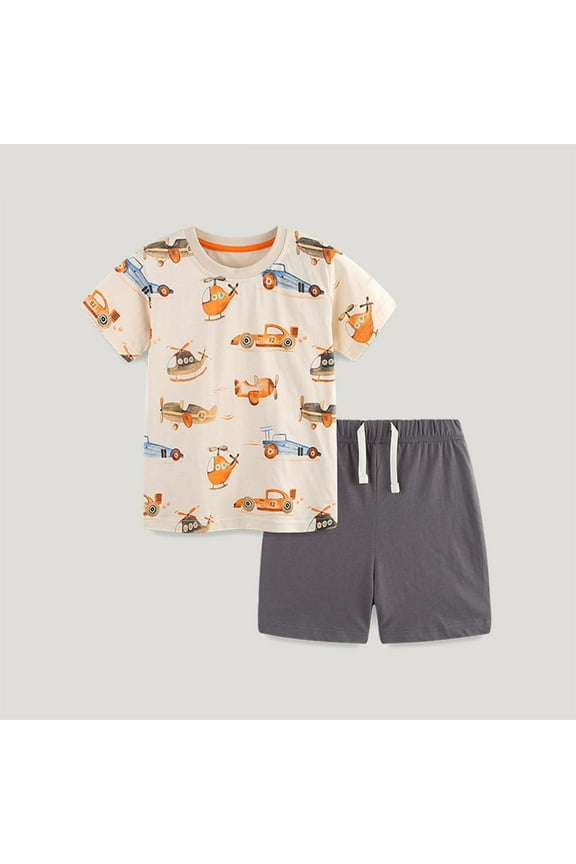 Boys Outfit Sets, Two Piece Summer Drawstring T-shirts and Shorts Set Khaki Size 6-7 T