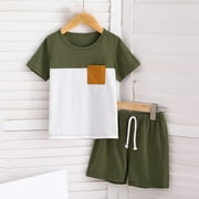 CYRBOKO Boys Outfit Sets, Two Piece Summer Short Sleeve T-shirts and Shorts Set Army Green Size 6-7 T