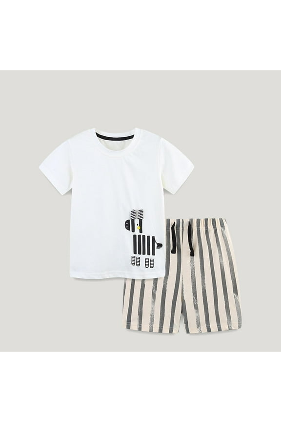 Boys Outfit Sets, Two Piece Summer Short Sleeve T-shirts and Shorts Set White Size 6-7 T