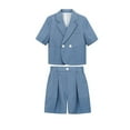 thumbnail image 1 of CYRBOKO Boys Outfit Sets, Two-piece Elastic Waist Short Sleeve Lapel Suits Sets Blue Size 1-15 T, 1 of 7