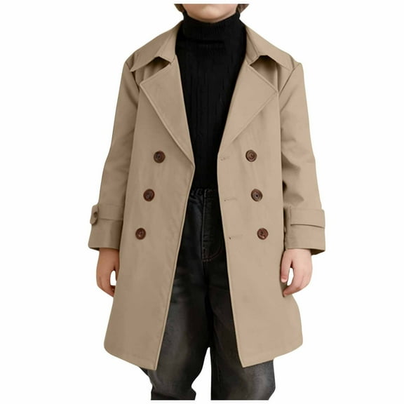 CYRBOKO Boys Overcoats, Button Casual Formal Fall/Winter Cardigan Outerwear with Belt Khaki Size 2-3 T